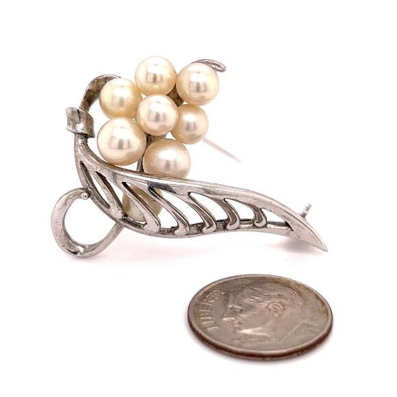 Mikimoto Estate Akoya Pearl Brooch Sterling Silver 6.50 mm M261 - Picture 7 of 11